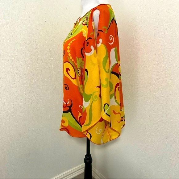 Anthropologie VENESSA XL Abstract Colorful Paisley Cut Shoulder Bell Sleeve EUC - Picture 10 of 12
